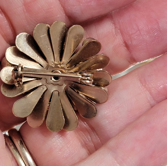 Art Nouveau Floral Black & Clear Rhinestone Vintage Brooch Pin - Picture 4 of 5